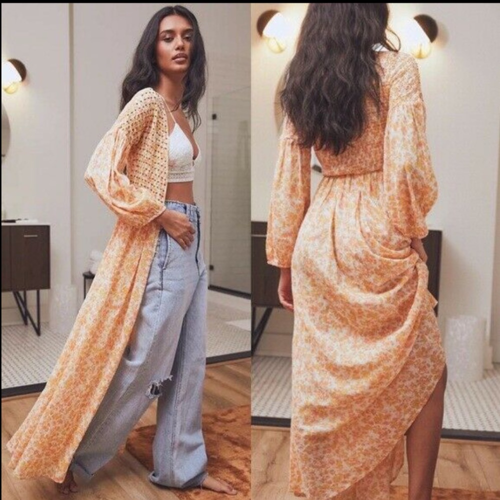 FREE PEOPLE KADENCE ROBE BEADED DUSTER KIMONO DRESS SZ M Spell